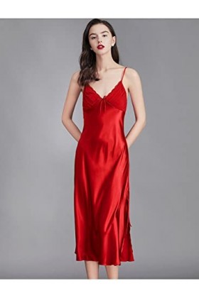 AKAZI Lingerie Sexy, Lingerie Femme Tempting Sexy, Pyjama à Bretelles Grande Taille pour Femme, Chemise de Nuit en Soie glacé