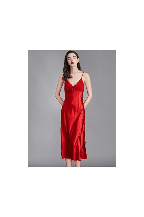 AKAZI Lingerie Sexy, Lingerie Femme Tempting Sexy, Pyjama à Bretelles Grande Taille pour Femme, Chemise de Nuit en Soie glacé