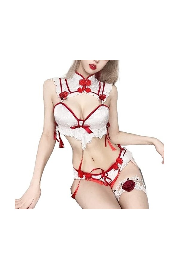 MERNEL Vêtements sexuels sous-vêtements érotiques Style Chinois Split Cheongsam Sexy Broderie Tassel COS Play Femmes Color :