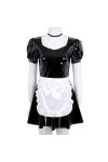 SHENGANG Homme Femme en Cuir Verni Corset Sexy Servante Française Uniforme Robe évasée avec Tablier Cosplay Costume, Hallowee