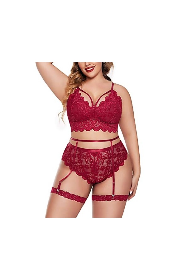 Lingerie Sexy pour Femme Coquine - Ensemble de Lingerie Sexy en Dentelle - Noir Burgundy L 