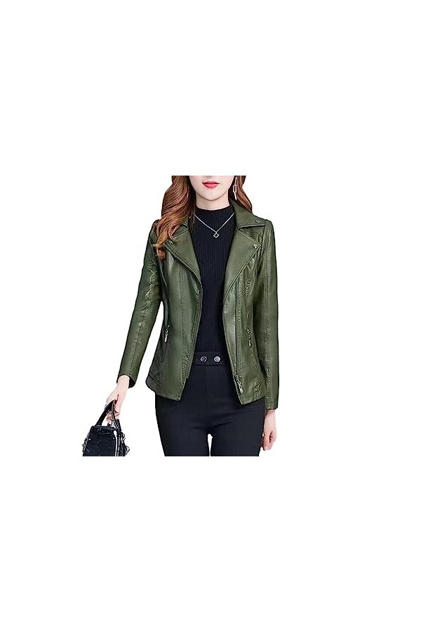 Fjnbbiot Vestes En Cuir Pour Femmes Manteau En Simili Cuir Vêtements En Cuir Vêtements Dextérieur Décontractés Army EN8 XXL