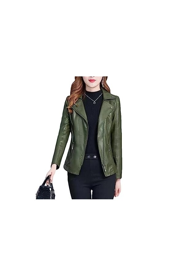Fjnbbiot Vestes En Cuir Pour Femmes Manteau En Simili Cuir Vêtements En Cuir Vêtements Dextérieur Décontractés Army EN8 XXL