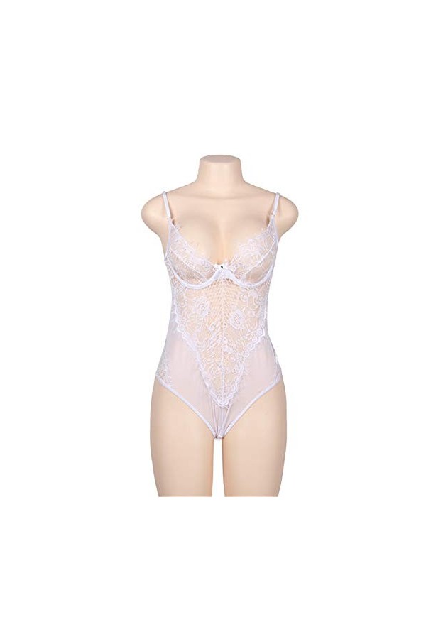 SUNMME Surdimensionné Sexy Dentelle Transparent Maille Couture Conjoined Femmes Lingerie Chemise De Nuit Jarretière Pyjama Ju