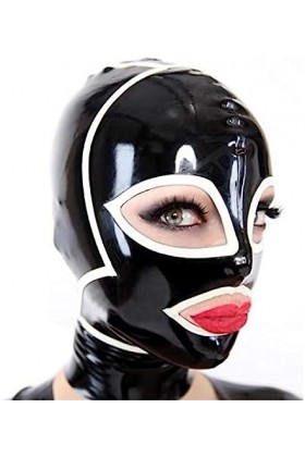 Capuche En Latex Noir Avec Fermeture À Glissière Arrière À Bord Blanc Masque En Caoutchouc Sexy Costume De Fête De Club,Grand