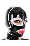 Capuche En Latex Noir Avec Fermeture À Glissière Arrière À Bord Blanc Masque En Caoutchouc Sexy Costume De Fête De Club,Grand