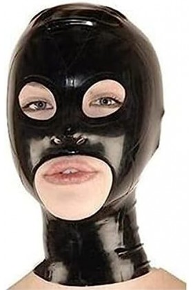 Capuche En Latex Noir Fermeture À Glissière Arrière Yeux Ouverts Bouche Nez Pour Masque En Caoutchouc Catsuit Tenue De Fête D