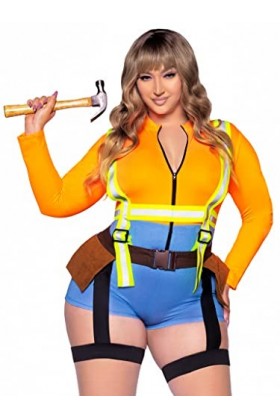 Leg Avenue 2 PC Nailed It Construction Worker, includes zip up romper and reflective garter harness with tool pockets.