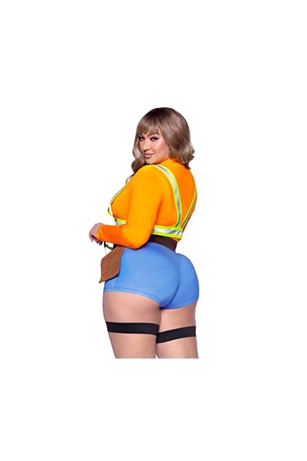Leg Avenue 2 PC Nailed It Construction Worker, includes zip up romper and reflective garter harness with tool pockets.