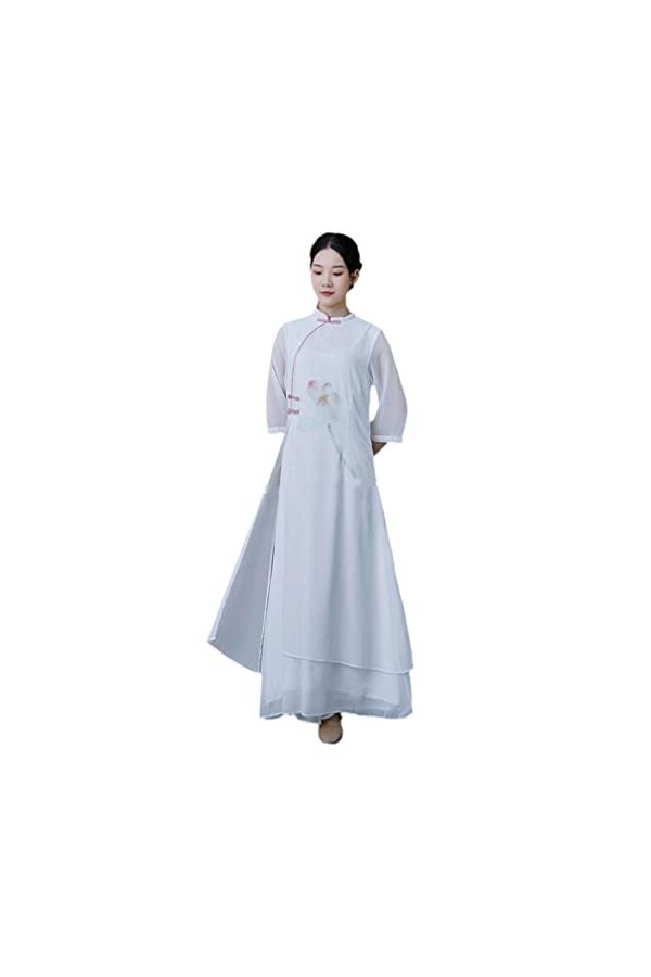 Robe orientale classique chinoise traditionnelle Qipao en mousseline de soie pour femme, Couleur 1, Taille L