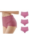 Trifolium Lot de 3 culottes sexy en dentelle pour femme - Taille haute - Transparent, Rose - Lot de 3., 46-48