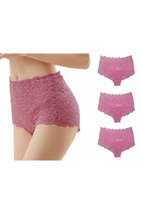 Trifolium Lot de 3 culottes sexy en dentelle pour femme - Taille haute - Transparent, Rose - Lot de 3., 46-48