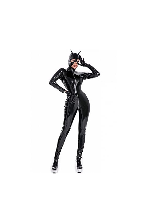 YARUMD 2022 Cuir Lingerie Clubwear Costume Femmes Combinaison Body Babydoll Chemise De Nuit avec Entrejambe Ouvert Party,Noir