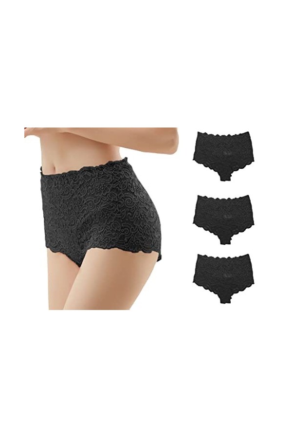 Trifolium Lot de 3 culottes sexy en dentelle pour femme - Taille haute - Transparent, Rose - Lot de 3., 46-48