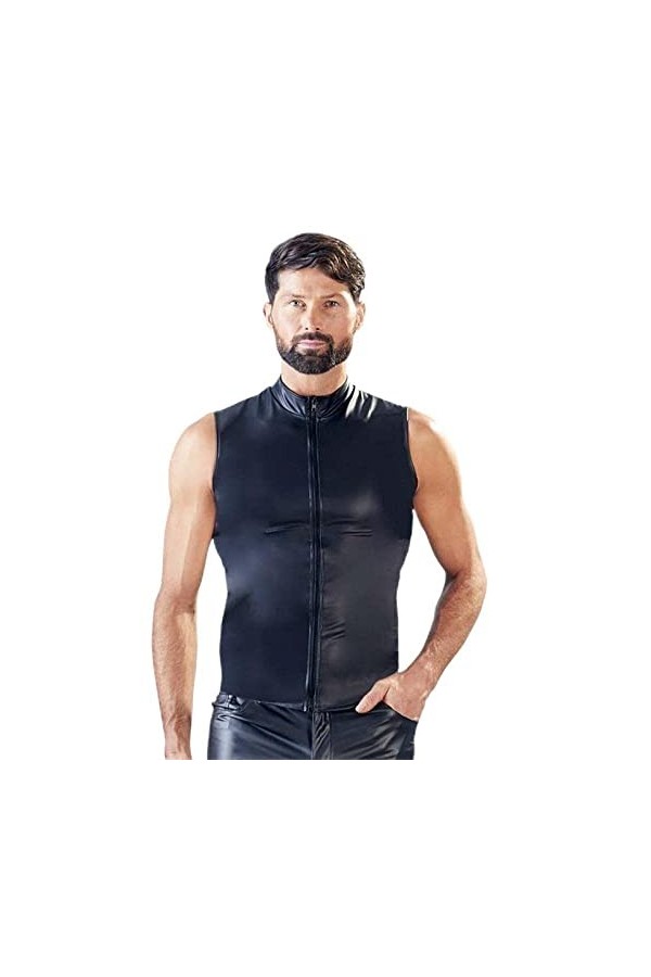 UUKR Hommes Mens Matt Débardeurs Débardeurs Sexy Fermeture à glissière Sans Manches Tops Homme Étape Faux Cuir Gilet Dershirt
