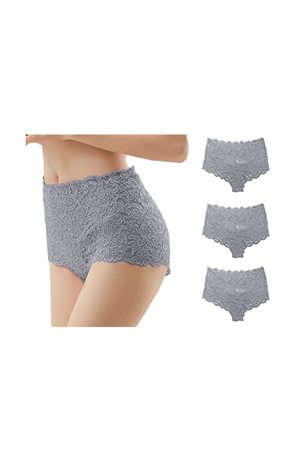 Trifolium Lot de 3 culottes sexy en dentelle pour femme - Taille haute - Transparent, Rose - Lot de 3., 46-48