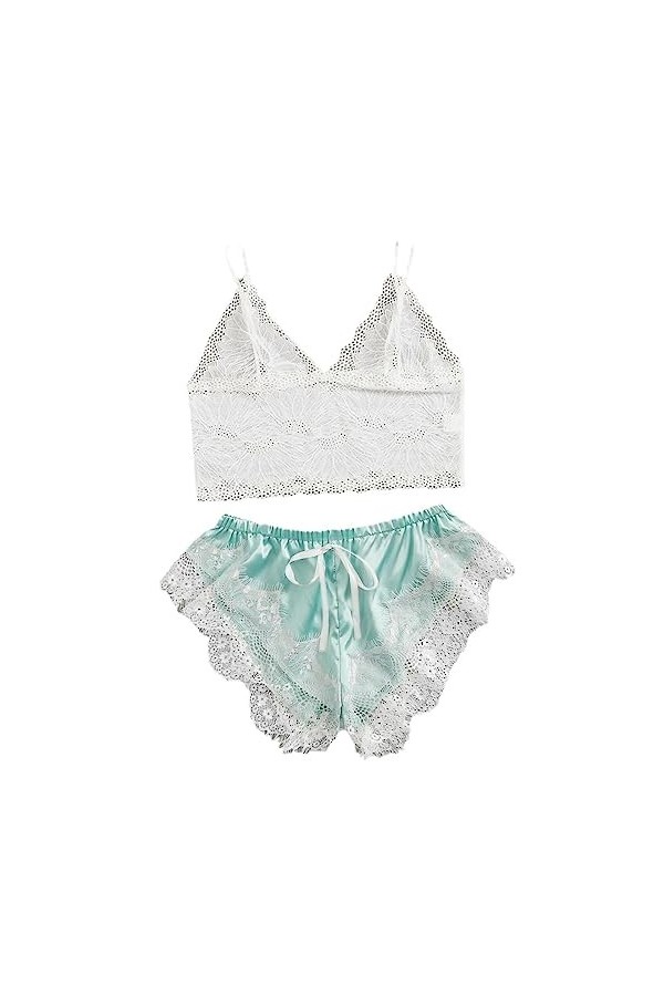 Lingerie Sexy pour Femme Grande Taille en Dentelle Sexy pour Femme - Bandeau à Bretelles - Ensemble Deux pièces - Bleu Clair 