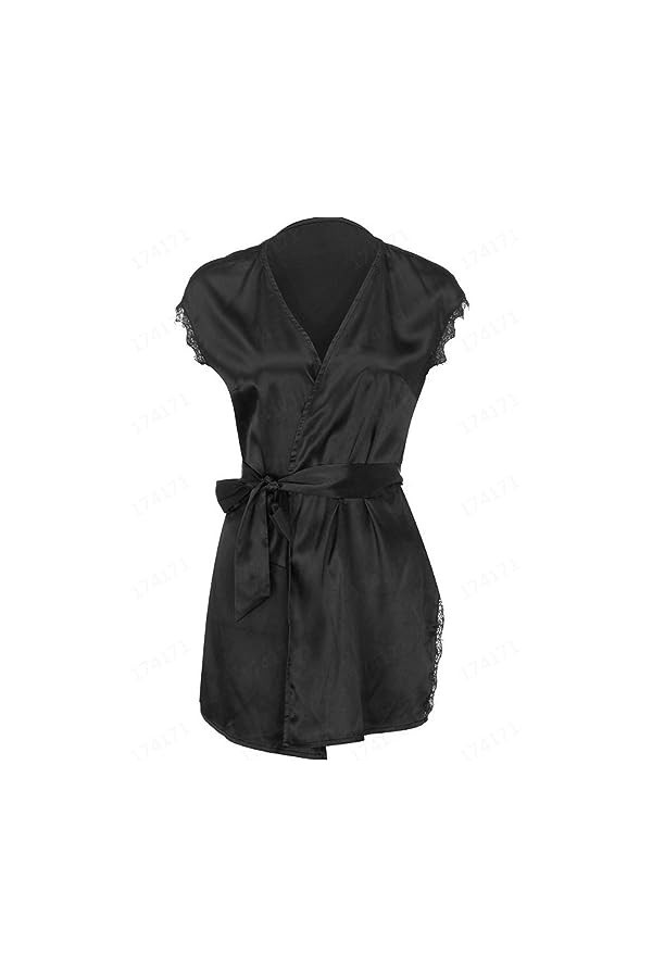 RWRAPS Lingerie Sexy pour Femme - Cardigan en Satin de Soie glacée - Pyjama érotique - Rose Rouge M 