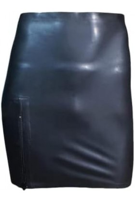 Mini Jupes Noires Sexy en Latex, Longueur Genou, avec Fermeture Éclair Au Dos Et sur Les Côtés, Bas en Caoutchouc,Couleur Per
