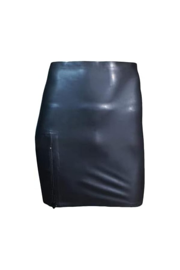 Mini Jupes Noires Sexy en Latex, Longueur Genou, avec Fermeture Éclair Au Dos Et sur Les Côtés, Bas en Caoutchouc,Couleur Per