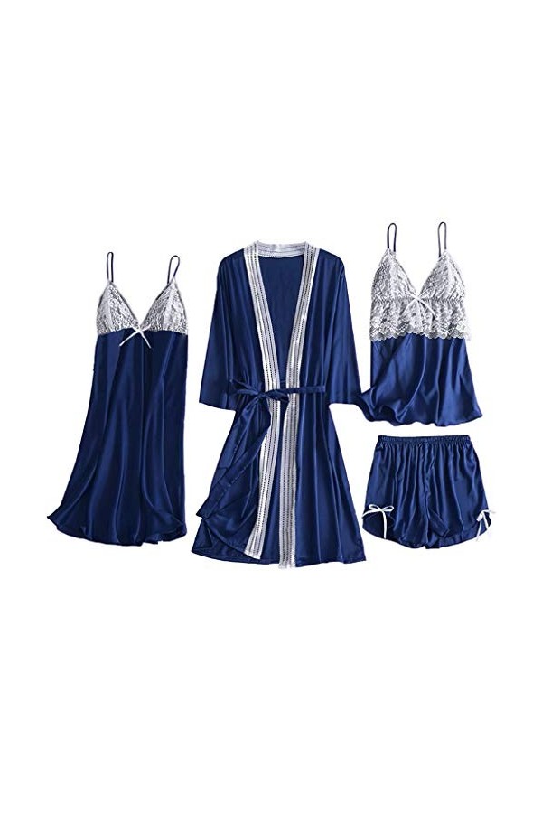 Lingerie sexy pour femme - En soie sexy - Cami - Vêtements de nuit - Ensemble de sous-vêtements - Pyjama avec robe - Lingerie