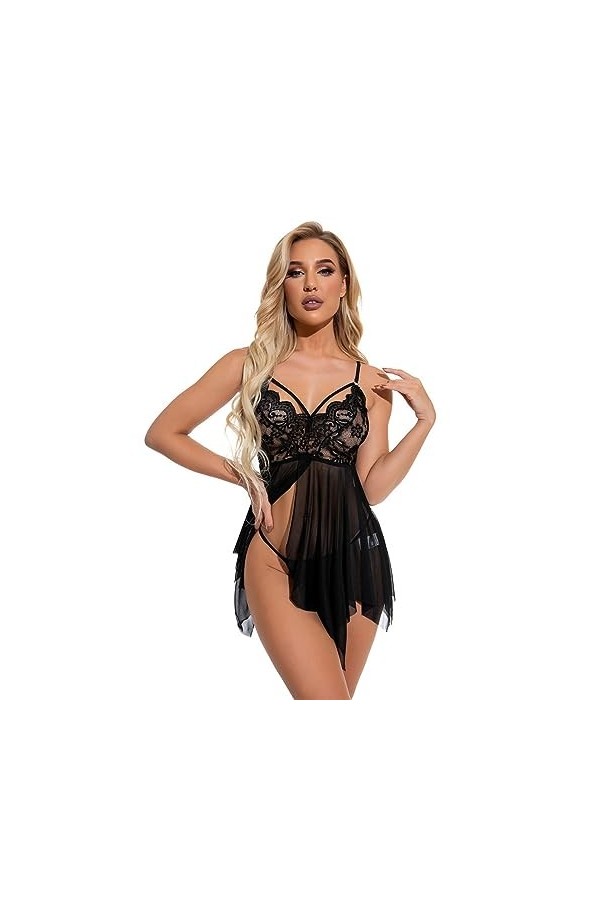BAWHO sous-vêtements Sexy pour Femmes, Grande Taille, Robe à Bretelles, Chemise de Nuit, Lingerie érotique ajourée