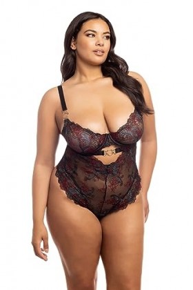 Oh là là Chéri Teddy sexy azalée non doublé brodé avec armatures et fermeture à lentrejambe, Cheri Holiday/Noir, 1X