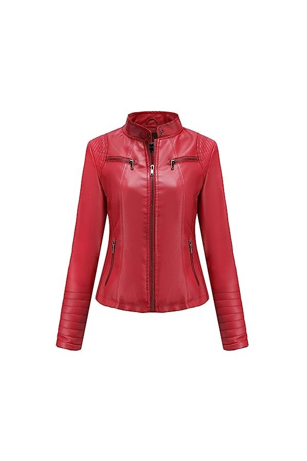 Fjnbbiot Veste En Simili Cuir Pu Pour Femmes, Manteau Slim À La Mode Printemps-Automne, Manteau De Moto, Vêtements Dextérieu