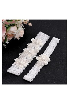 Jarretière de Mariage Blanc Broderie Florale Sexy Mariée Cuisse Dentelle Boucle de Jambe Couleur : 1, Taille : Taille Unique