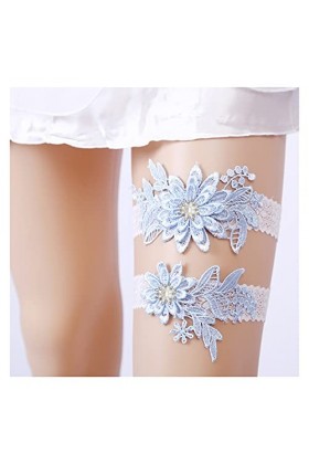 Jarretières Et Bretelles en Dentelle pour Femmes, Jarretière De Mariage pour Les Mariées Couleur: Beige Beige Bleu Clair