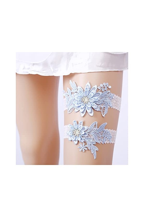Jarretières Et Bretelles en Dentelle pour Femmes, Jarretière De Mariage pour Les Mariées Couleur: Beige Beige Bleu Clair