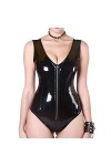Body Miroir Brillant pour Femme Fermeture à Glissière à lavant du Col en U Body Débardeur Sexy sans Manches Soirée Clubwear,