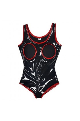 MOLUCI Body Exotique Sexy pour Femme sans Manches Brillant évider Poitrine Fermeture éclair Ouvert Entrejambe Réservoir Body 