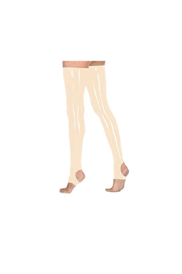 Bas de lingerie en PVC à bout ouvert en cuir synthétique - Chaussettes de danse hautes - Abricot, XL