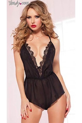 AKAZI Womens Bodystockings New Lingerie Sexy Fille Robe en Dentelle Costume Pyjama Fantaisie Black S 