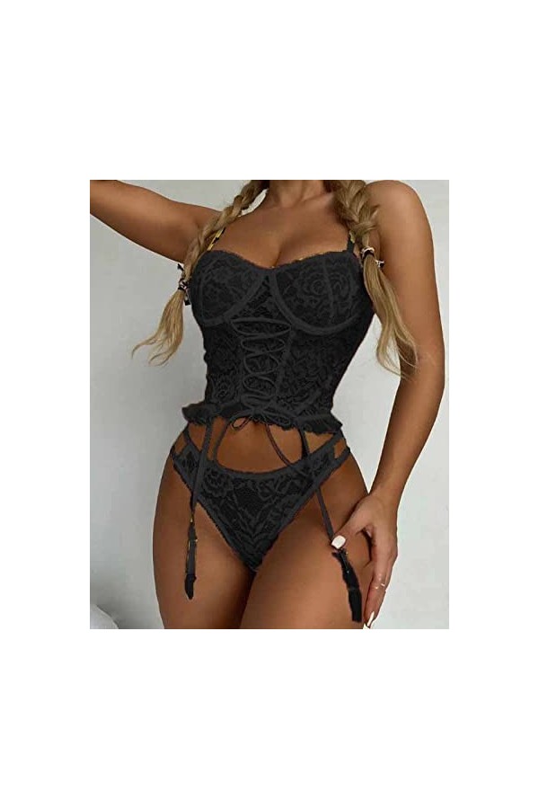 AKAZI Vêtements de Nuit Lingerie Sexy pour Femmes, sous-vêtements Lingerie Sexy, Lingerie Sexy, Pyjama en Dentelle Moulante, 