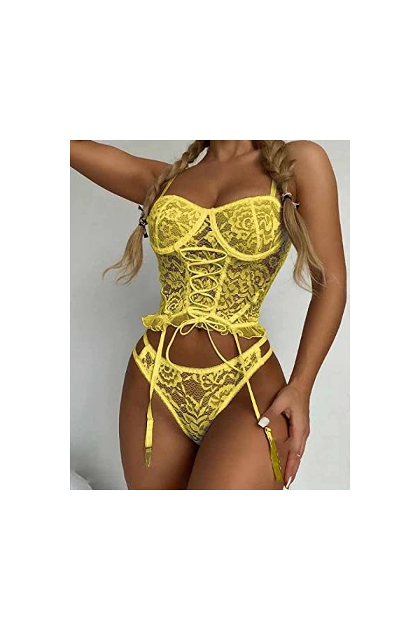 AKAZI Vêtements de Nuit Lingerie Sexy pour Femmes, sous-vêtements Lingerie Sexy, Lingerie Sexy, Pyjama en Dentelle Moulante, 