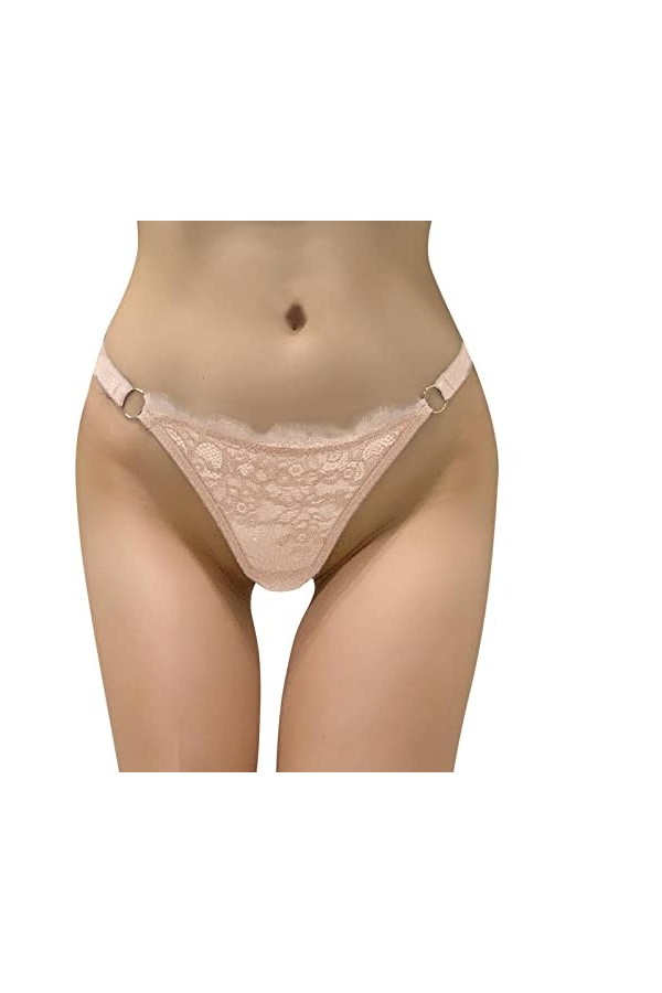 Culotte sexy en dentelle avec nœud en dentelle transparente pour femme, rose, M