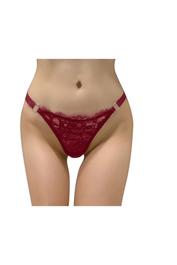 Culotte sexy en dentelle avec nœud en dentelle transparente pour femme, rose, M