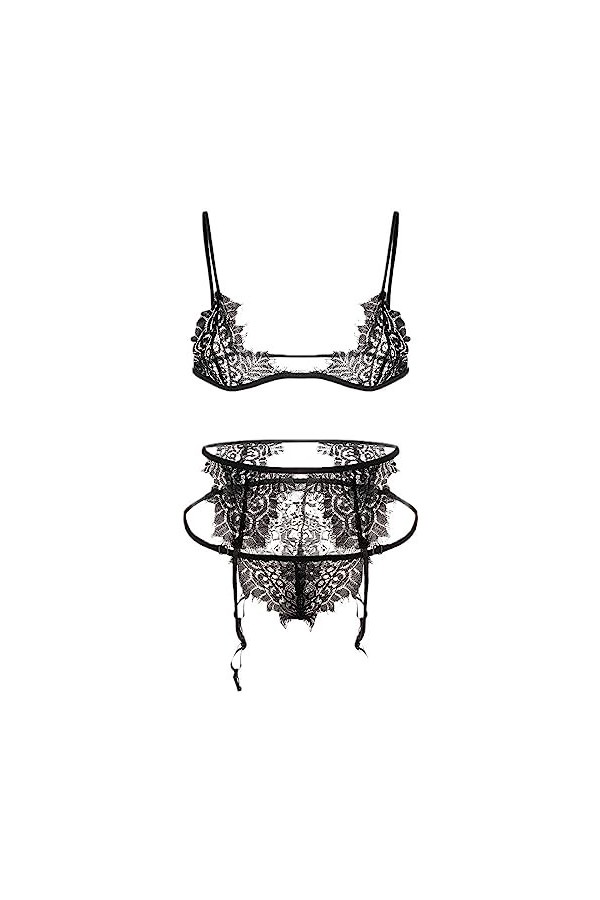 Lingerie Sexy pour Femme Grande Taille avec Bretelles Sexy et Bandeau en Dentelle - Noir Noir Taille Unique 