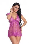 RWRAPS Lingerie Sexy pour Femme Transparente - Pyjama Transparent - Vert Violet S 