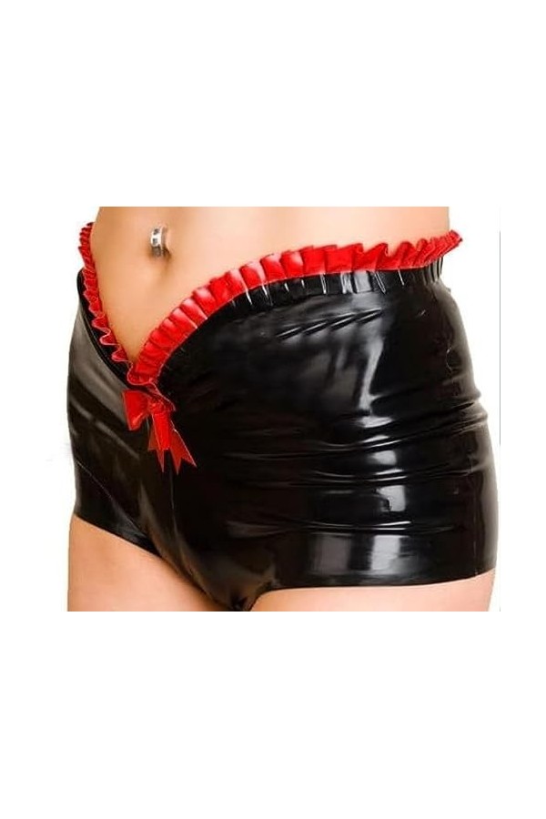 Short Triangle Sexy En Dentelle Et Caoutchouc Latex, Lingerie De Plage, De Piscine, De Fête, 0.4mm,Noir Rouge,XXL