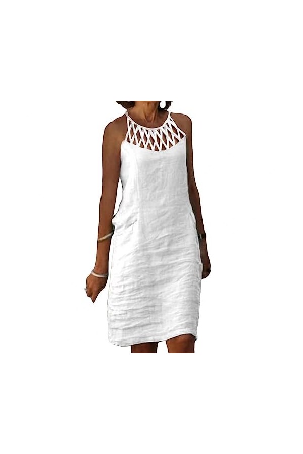 Mode Tendance été Femmes Robe Nouvelles Dames Dentelle Couleur Unie sans Manches Robes sans Boutons for Les Femmes Color : 6