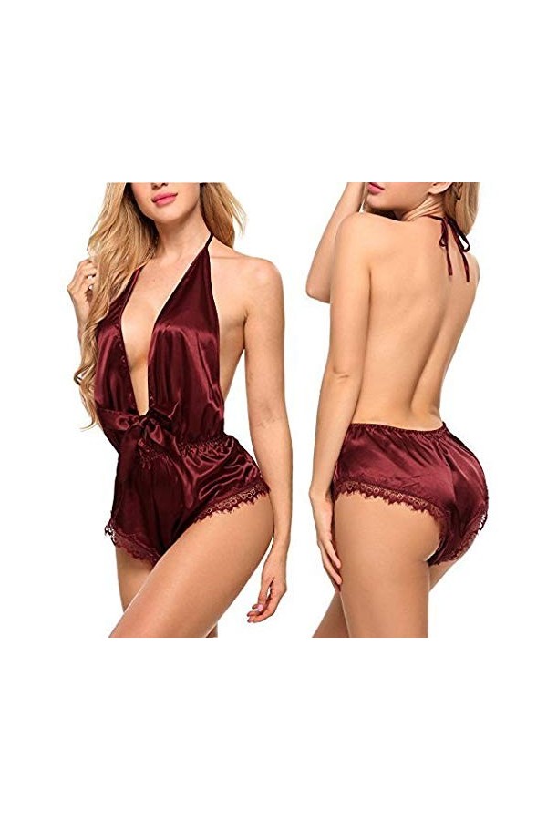 Ensemble de Lingerie Sexy, Lingerie Sexy Femme Soie Dentelle vêtements de Nuit Porno Chemise de Nuit Fille Sexy Mode Dentelle