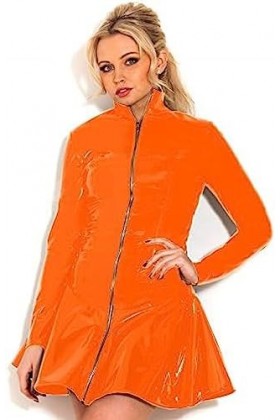 Long Sleeve PVC Dress Women Sexy Zip Skater Dress,Dark Red,5X-Large