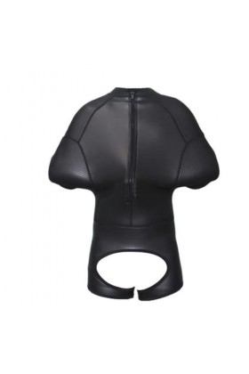 HSQSMWJ Hommes Sexy Body Wetlook Catsuit Cardigan Discothèque Scène Tenues Uniforme Tentation Color:Black,Size:L 