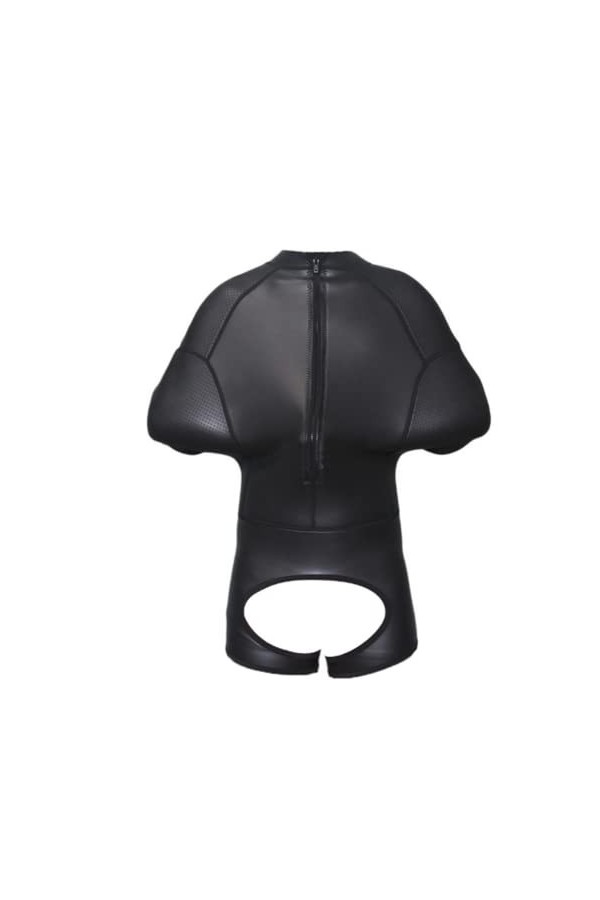 HSQSMWJ Hommes Sexy Body Wetlook Catsuit Cardigan Discothèque Scène Tenues Uniforme Tentation Color:Black,Size:L 