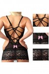AKAZI Lingerie Sexy pour la Saint-Valentin, Lingerie Sexy pour Femme en Dentelle Noire avec nœud Papillon évider Nuisette sou