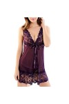 AKAZI Lingerie Sexy pour la Saint-Valentin, Ensemble de Lingerie Sexy pour Femme avec String, col en V, Dentelle, Licou, Nuis