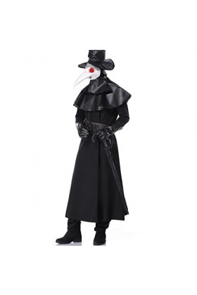 TOZLU M-XL Costume de Docteur pour homme Plague Bird Docteur Costume dHalloween pour homme Dungeon Dark Woodpecker Beak Figu